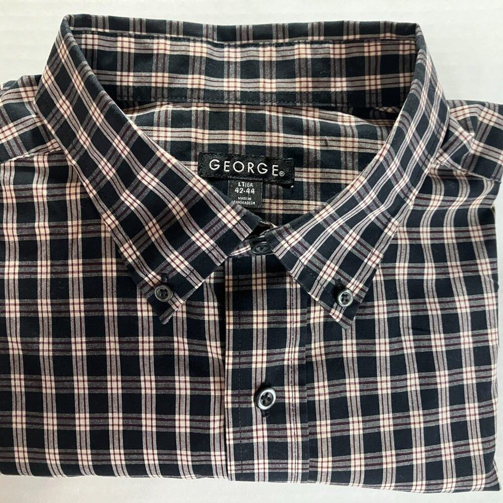 Men's Black and White Plaid shir with shade of Burgandy- Classic Lg Button Down